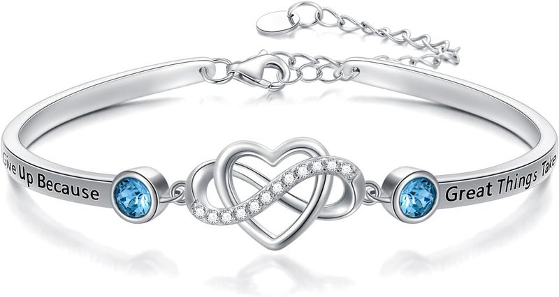 AOBOCO 925 Sterling Silver Adjustable Infinity Heart Bangle Bracelet for Sister Best Friend Daughter Mom Grandma Granddaughter Daughter in Law Godmother Goddaughter Stepmom Stepdaughter - Image 1